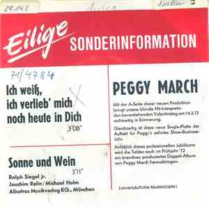 Peggy March - Ich Weiß Ich Verlieb Mich Noch Heute In Dich