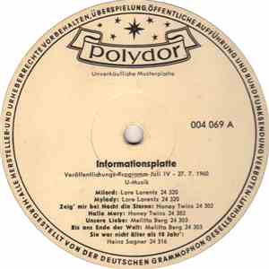 Various - Informationsplatte Veröffentlichungsprogramm Juli IV - 27.7.1960  ...