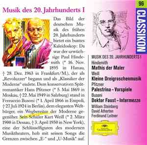 Paul Hindemith / Ferruccio Busoni / Hans Pfitzner / Kurt Weill - Musik Des  ...